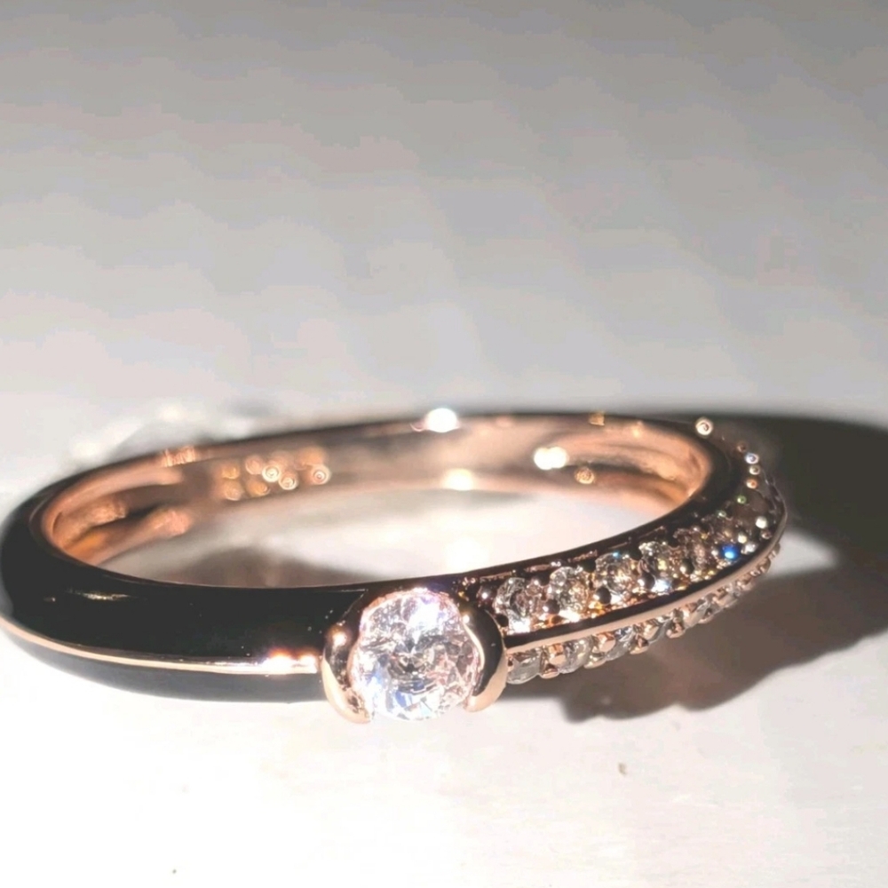 Women's 925 Sterling Silver Pavé BlackGolden Dual Cubic Zirconia Dainty Ring Sz6 - Picture 8 of 17